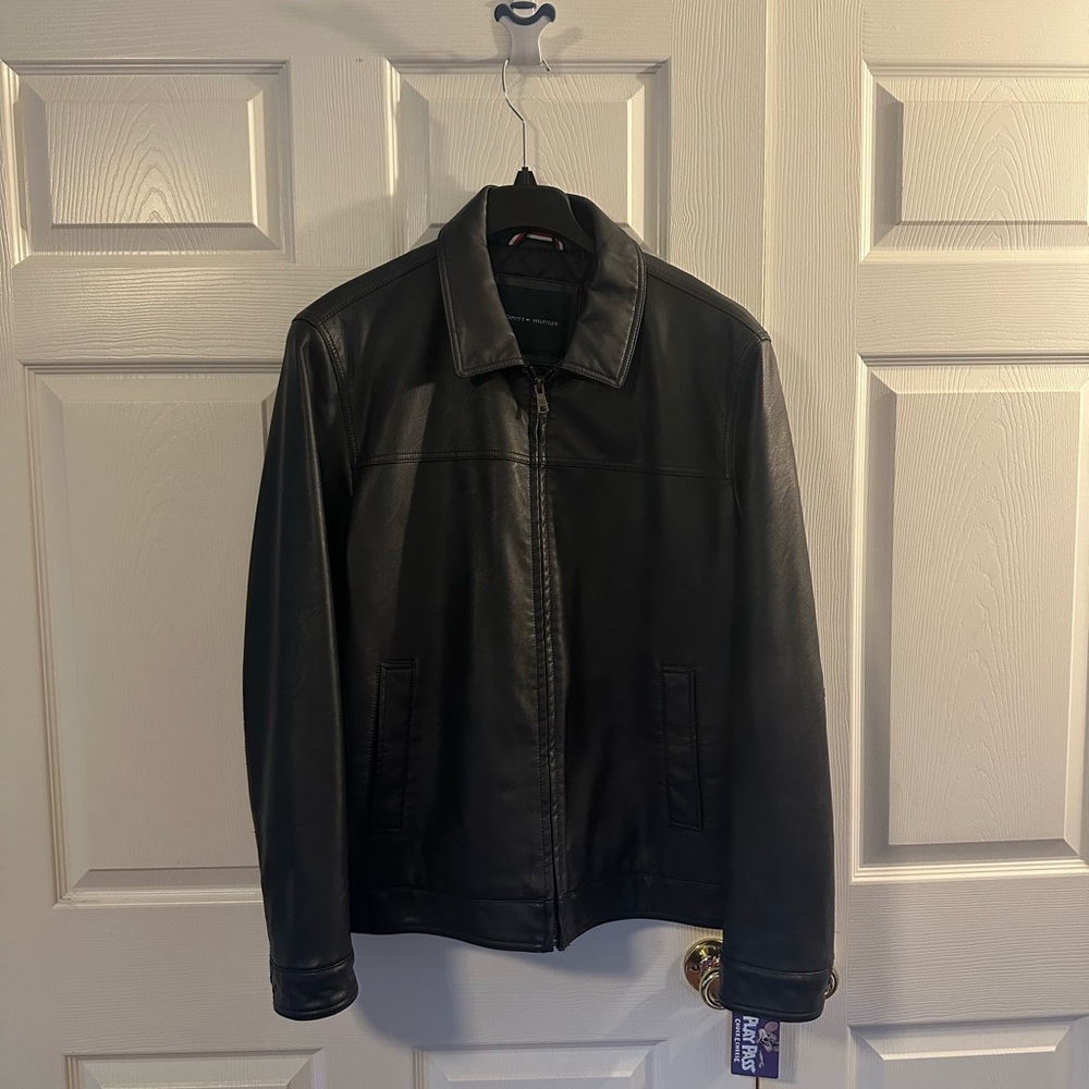 Tommy Hilfiger Leather Coat Jacket Size Large